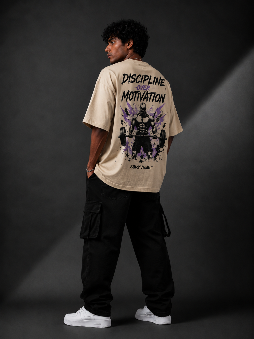 DISCIPLINE OVER MOTIVATION™ Oversized Graphic Streetwear Tee – Sand Edition