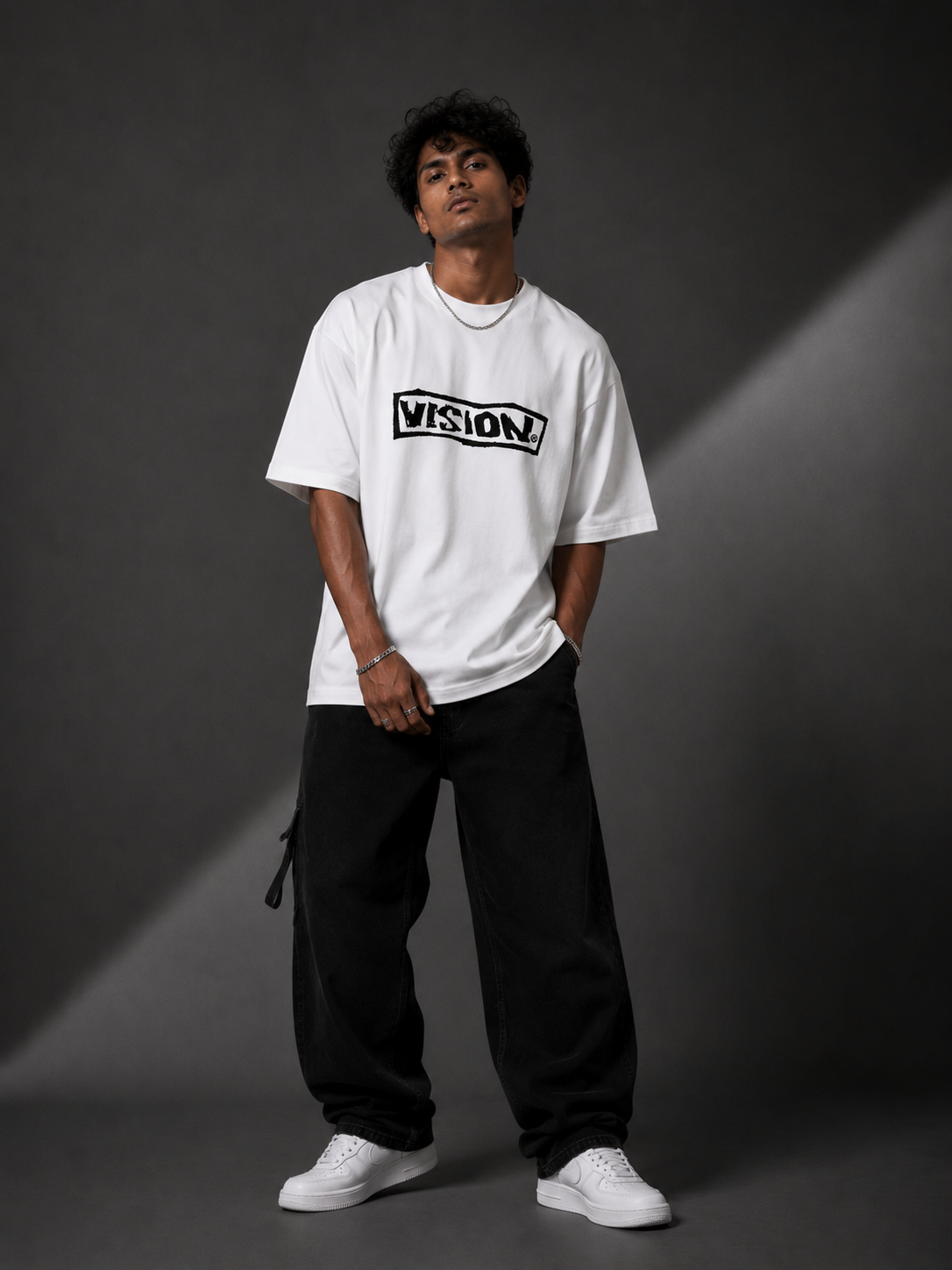 VISION™ Oversized Graphic Streetwear Tee – White Edition
