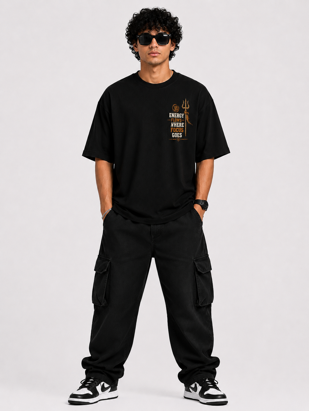 StitchVaults™ Energy Flows Where Focus Goes Oversized T-Shirt – Mahadev Legacy™