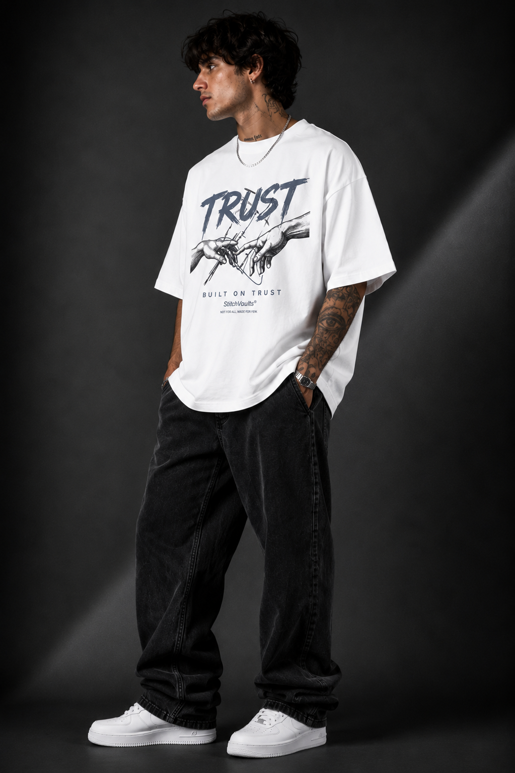 TRUST™ Oversized Graphic Streetwear Tee – White Edition