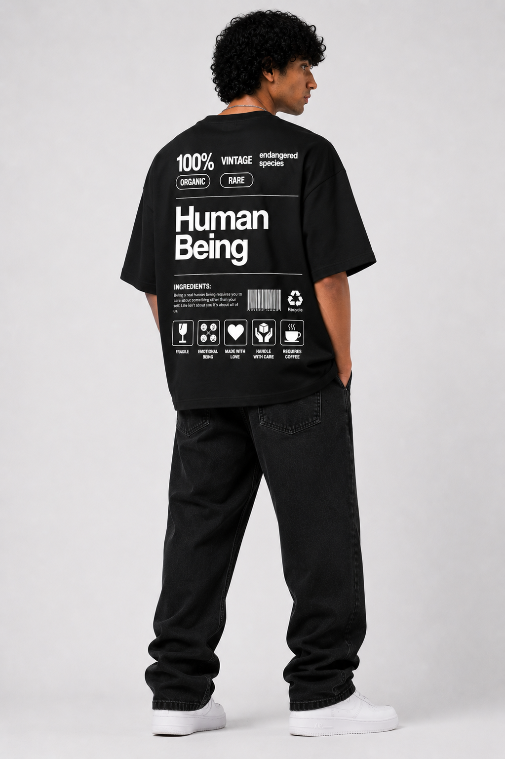 StitchVaults™ Human Being Minimal Oversized Graphic T-Shirt for Men