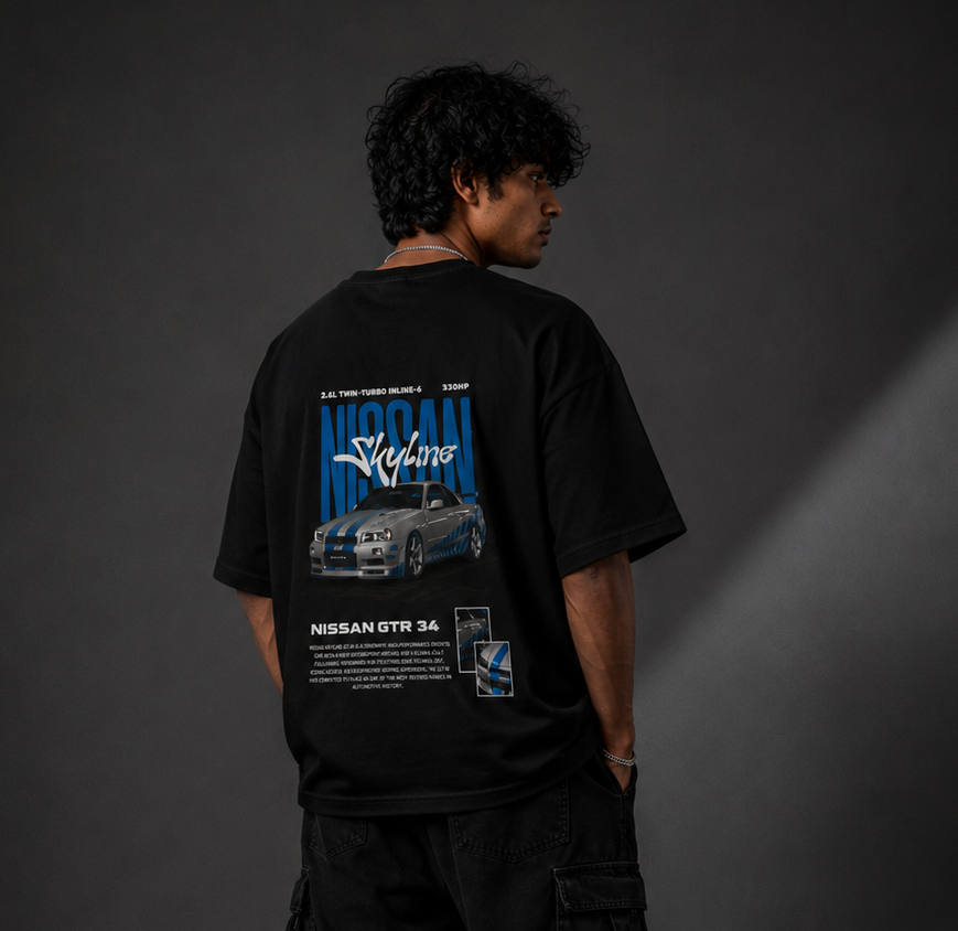 Skyline Drift Oversized Graphic T-Shirt – Black