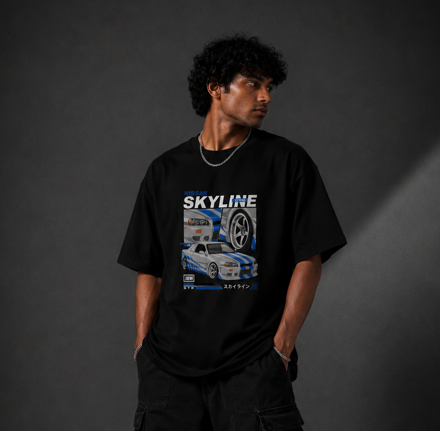 Skyline Drift Oversized Graphic T-Shirt – Black