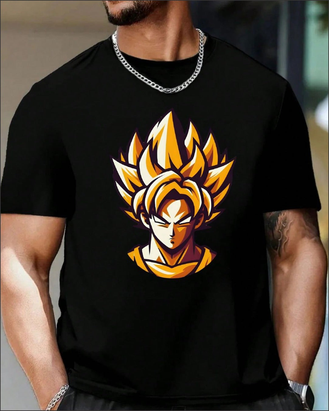 Anime power warrior graphic t-shirt for men black streetwear tee