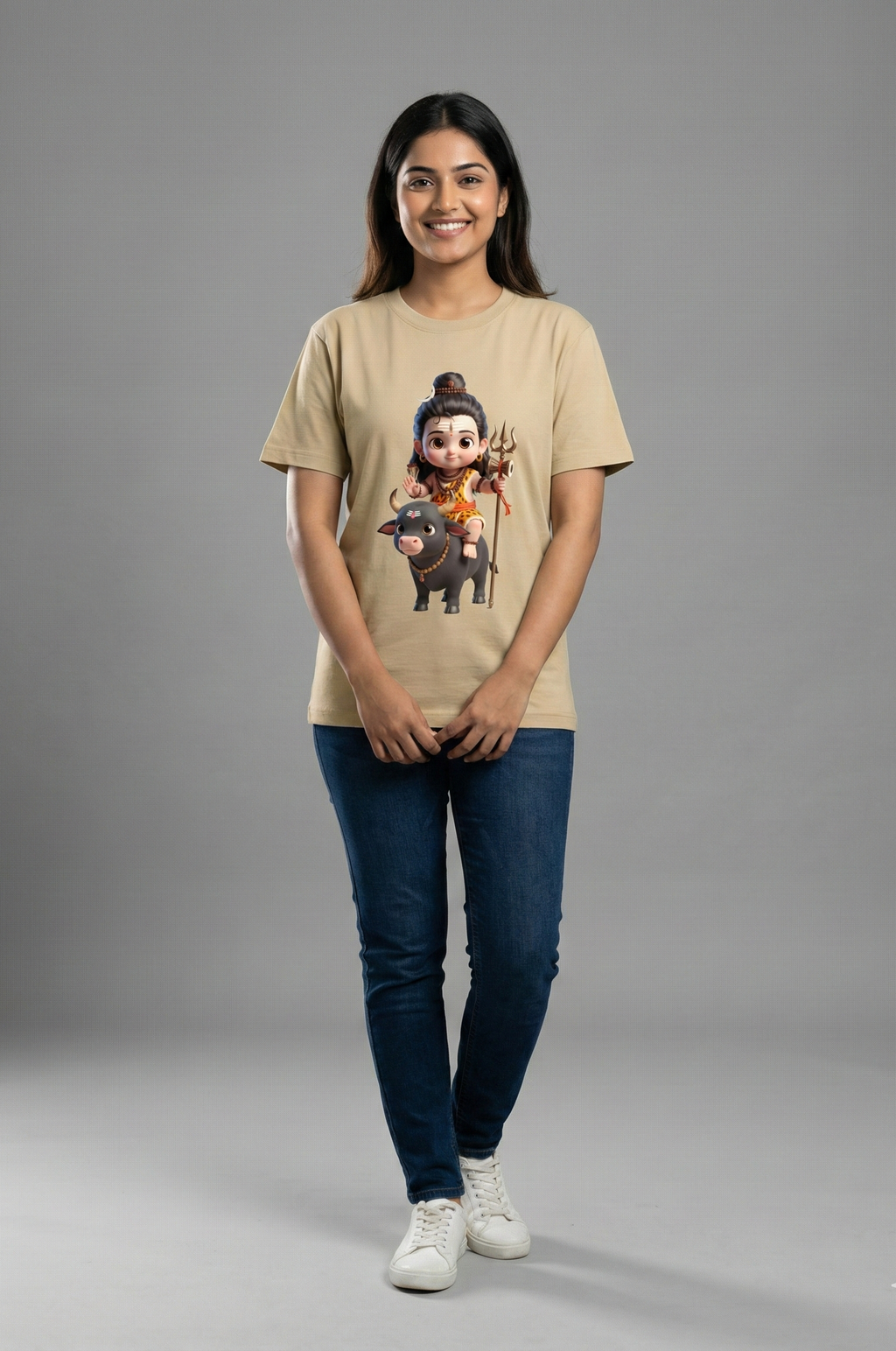 Baby Shiva Bal Shiv cartoon graphic t-shirt beige spiritual cute design