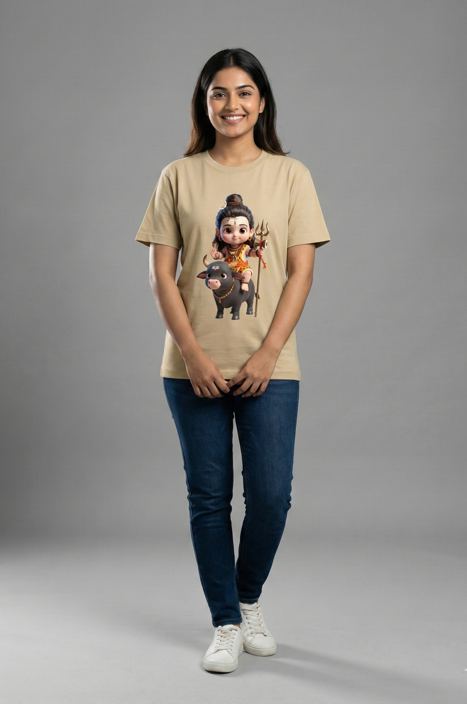 Baby Shiva Bal Shiv cartoon graphic t-shirt beige spiritual cute design