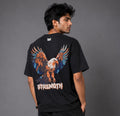 Puff Print Strength Eagle Oversized Black T-Shirt for Men | Graphic Streetwear Back Print Tee