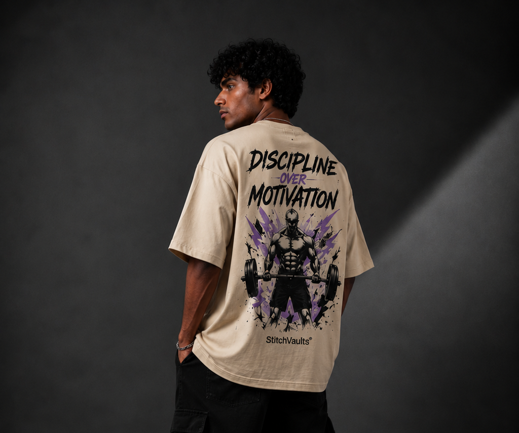 DISCIPLINE OVER MOTIVATION™ Oversized Graphic Streetwear Tee – Sand Edition