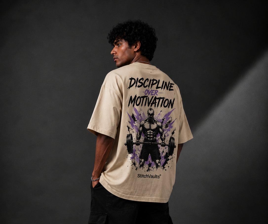 DISCIPLINE OVER MOTIVATION™ Oversized Graphic Streetwear Tee – Sand Edition