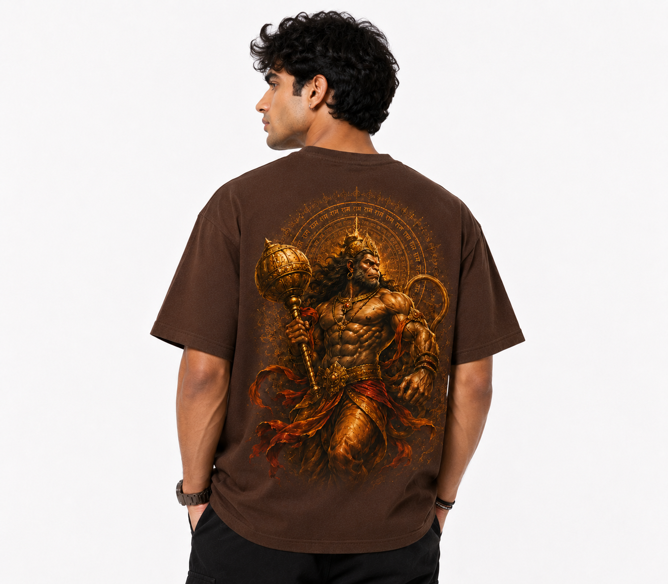 StitchVaults™ Mahabali Hanuman Oversized Spiritual Graphic T-Shirt for Men