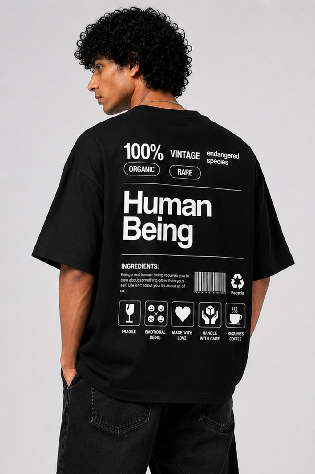 StitchVaults™ Human Being Minimal Oversized Graphic T-Shirt for Men