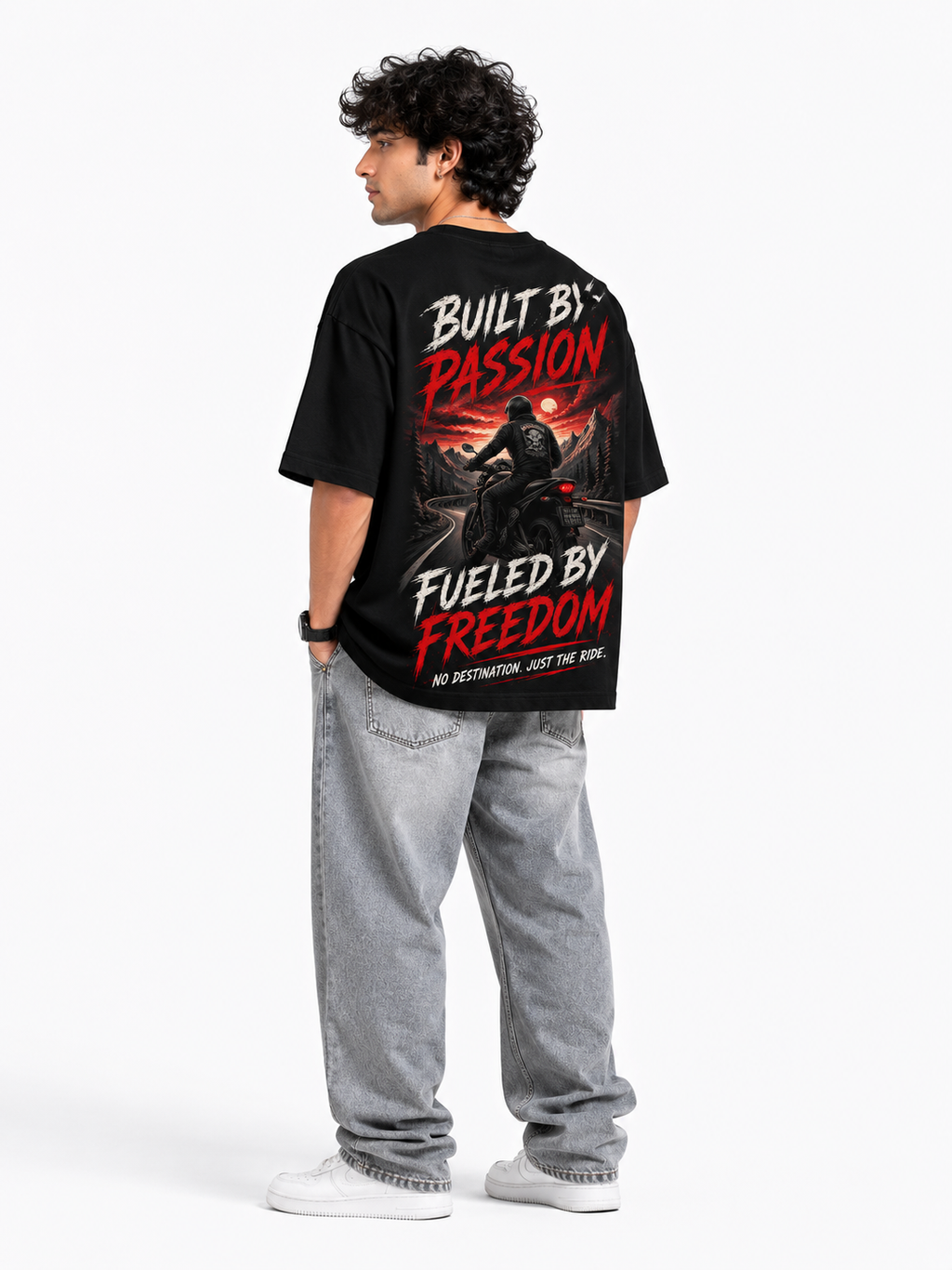 StitchVaults™ Built By Passion Fueled By Freedom Oversized Biker T-Shirt for Men