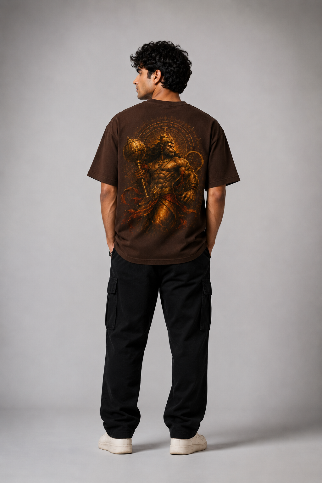 StitchVaults™ Mahabali Hanuman Oversized Spiritual Graphic T-Shirt for Men