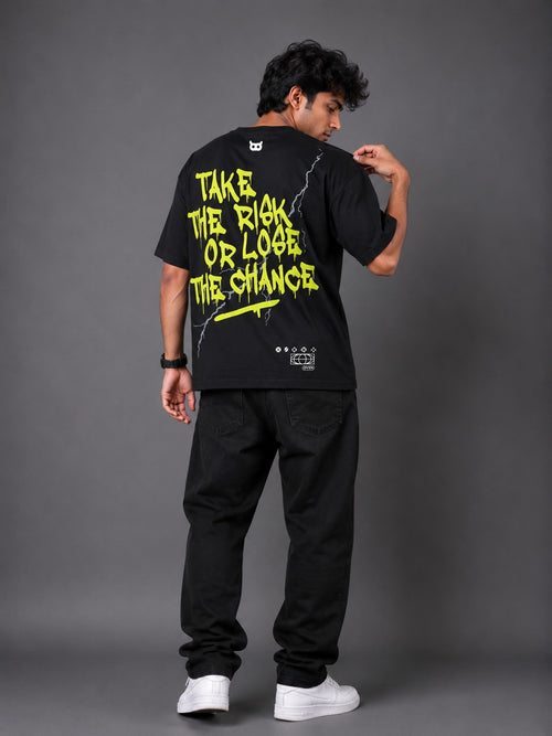 Akoom Black Oversized Unisex T-Shirt | Neon Graphic Streetwear Tee