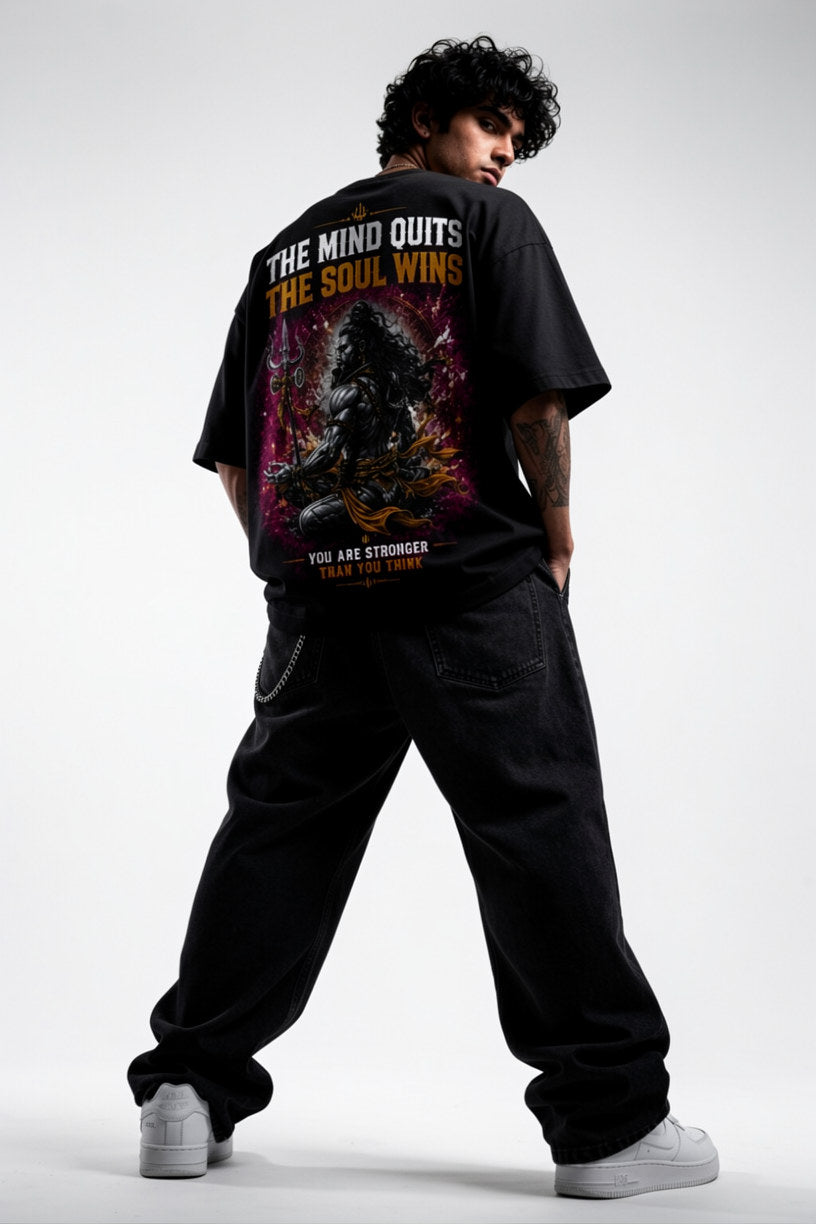 StitchVaults™ The Mind Quits The Soul Wins Oversized Graphic T-Shirt