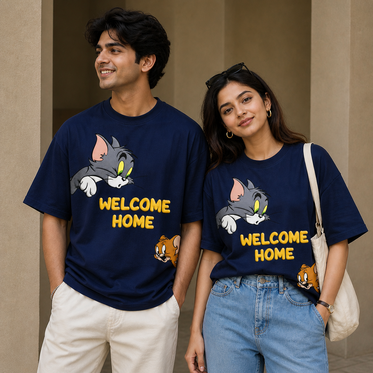 Tom & Jerry "Welcome Home" cartoon graphic t-shirt