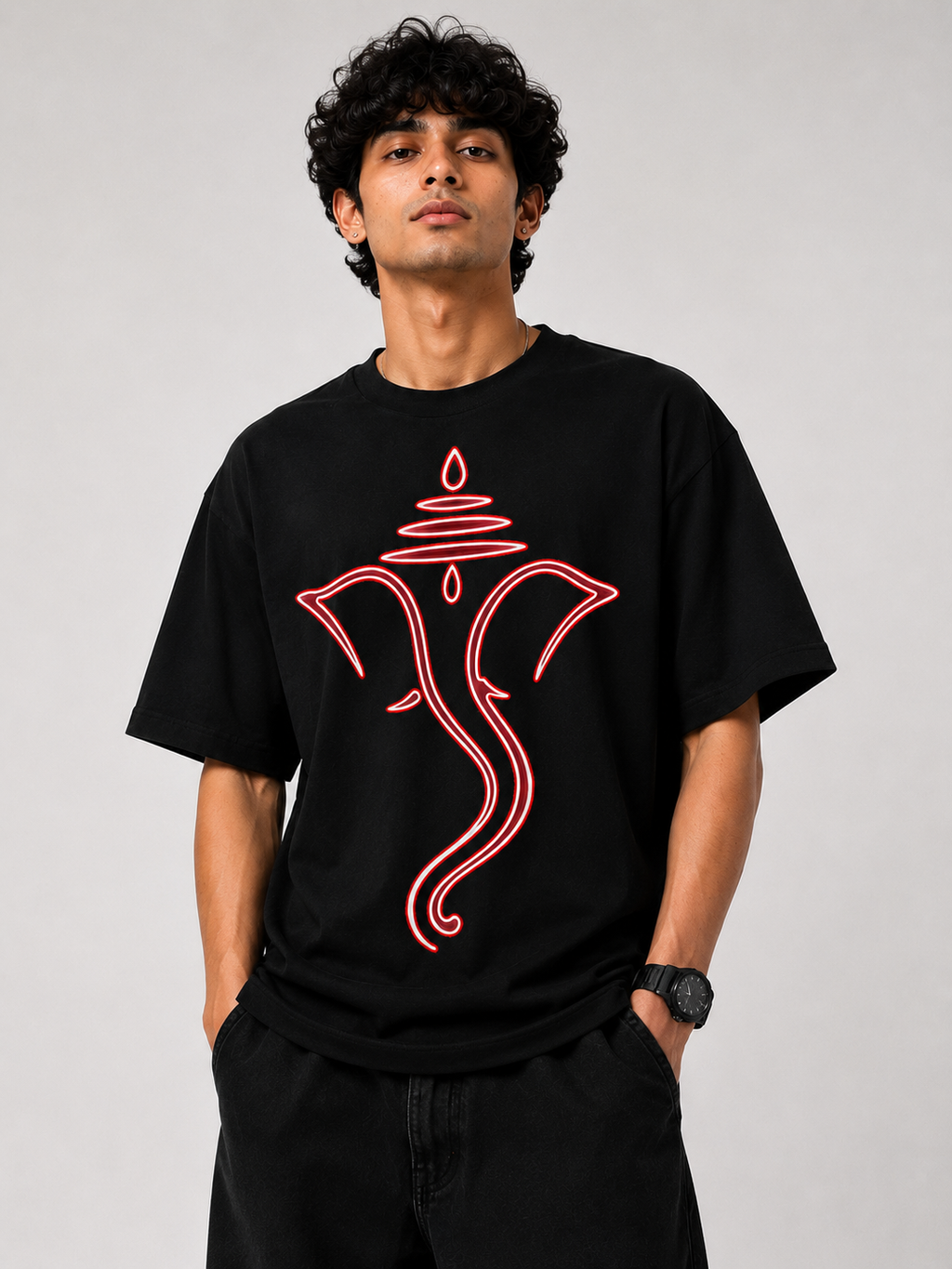 StitchVaults™ Divine Ganesha Minimal Line Art Oversized Graphic T-Shirt – GANESHA LEGACY™ Collection | Premium Cotton