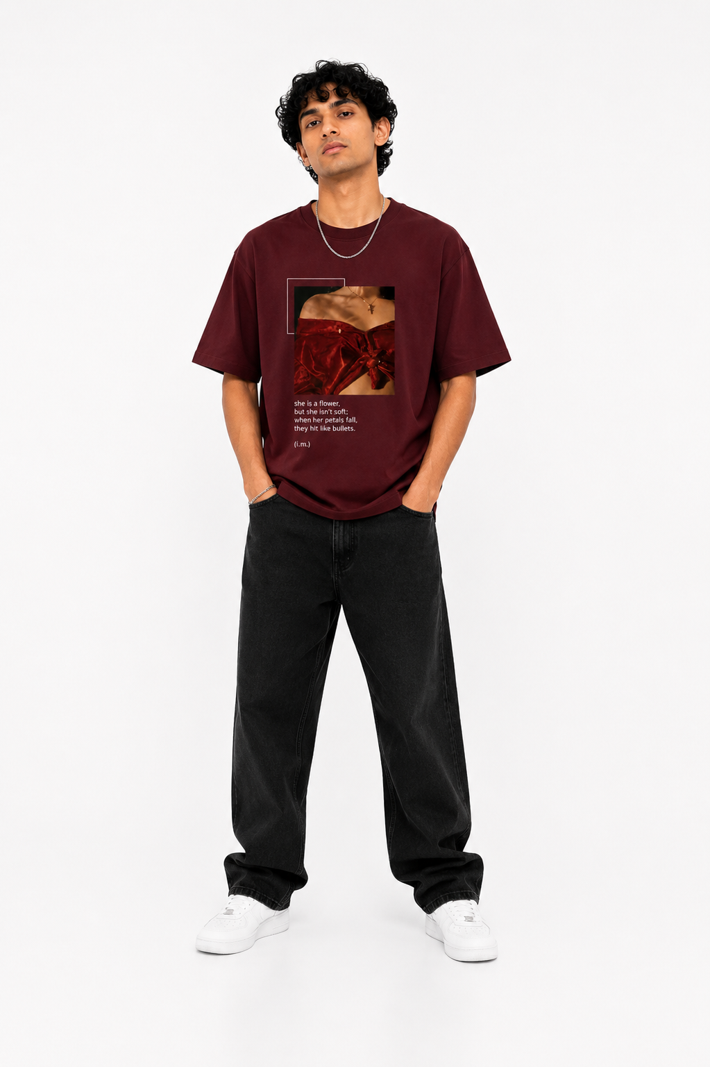 StitchVaults™ Petals Like Bullets Oversized Graphic T-Shirt