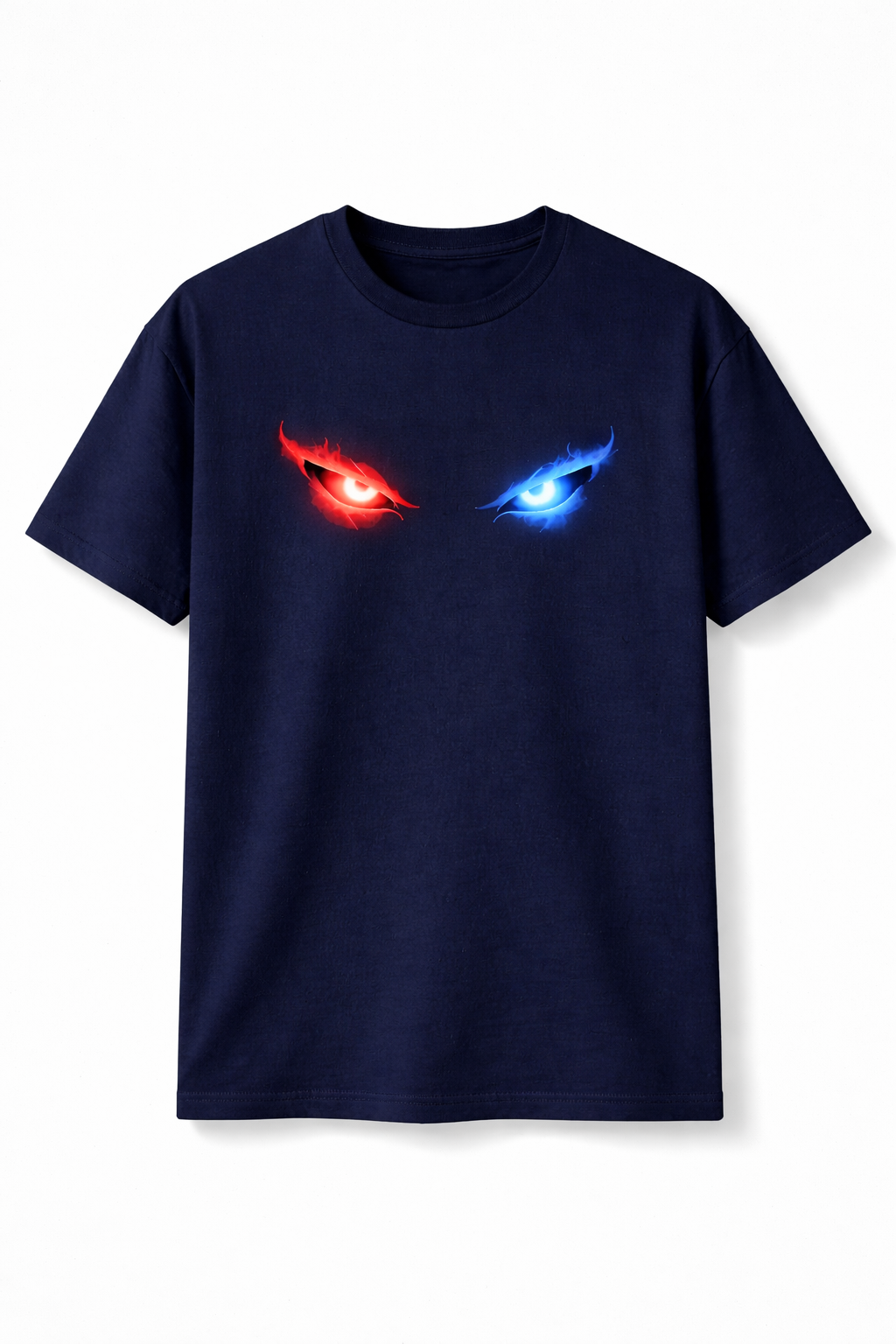 Dual Flame Eyes Graphic T-Shirt – Red Blue Neon Streetwear Tee