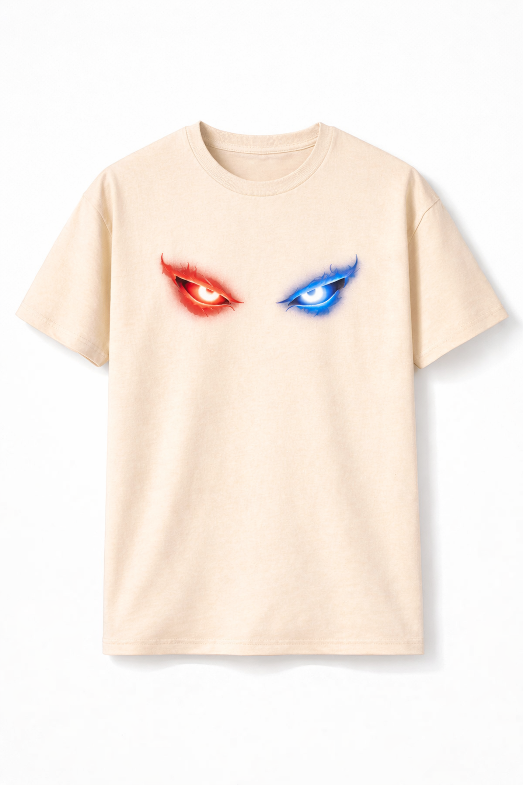 Dual Flame Eyes Graphic T-Shirt – Red Blue Neon Streetwear Tee