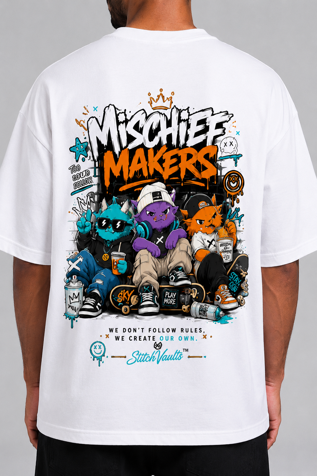 StitchVaults™ Mischief Makers Oversized Graphic T-Shirt – NOSTALGIA™ Collection | Premium Heavyweight Cotton