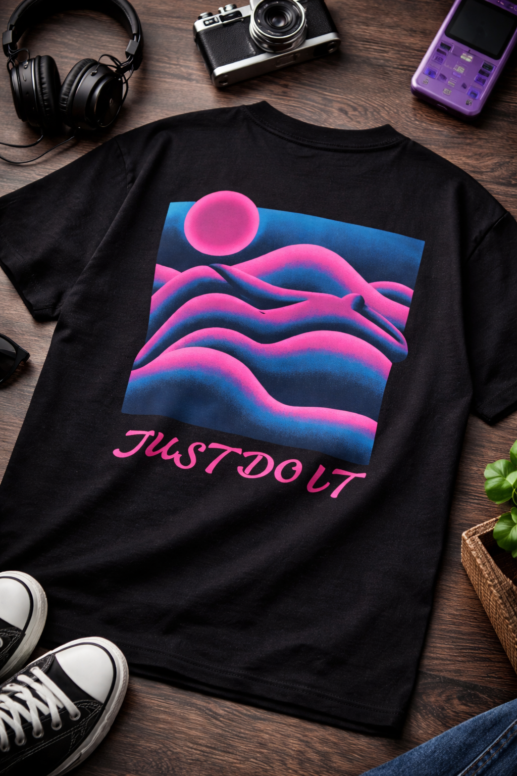 Neon Abstract Wave Graphic T-Shirt – Aesthetic Streetwear Tee