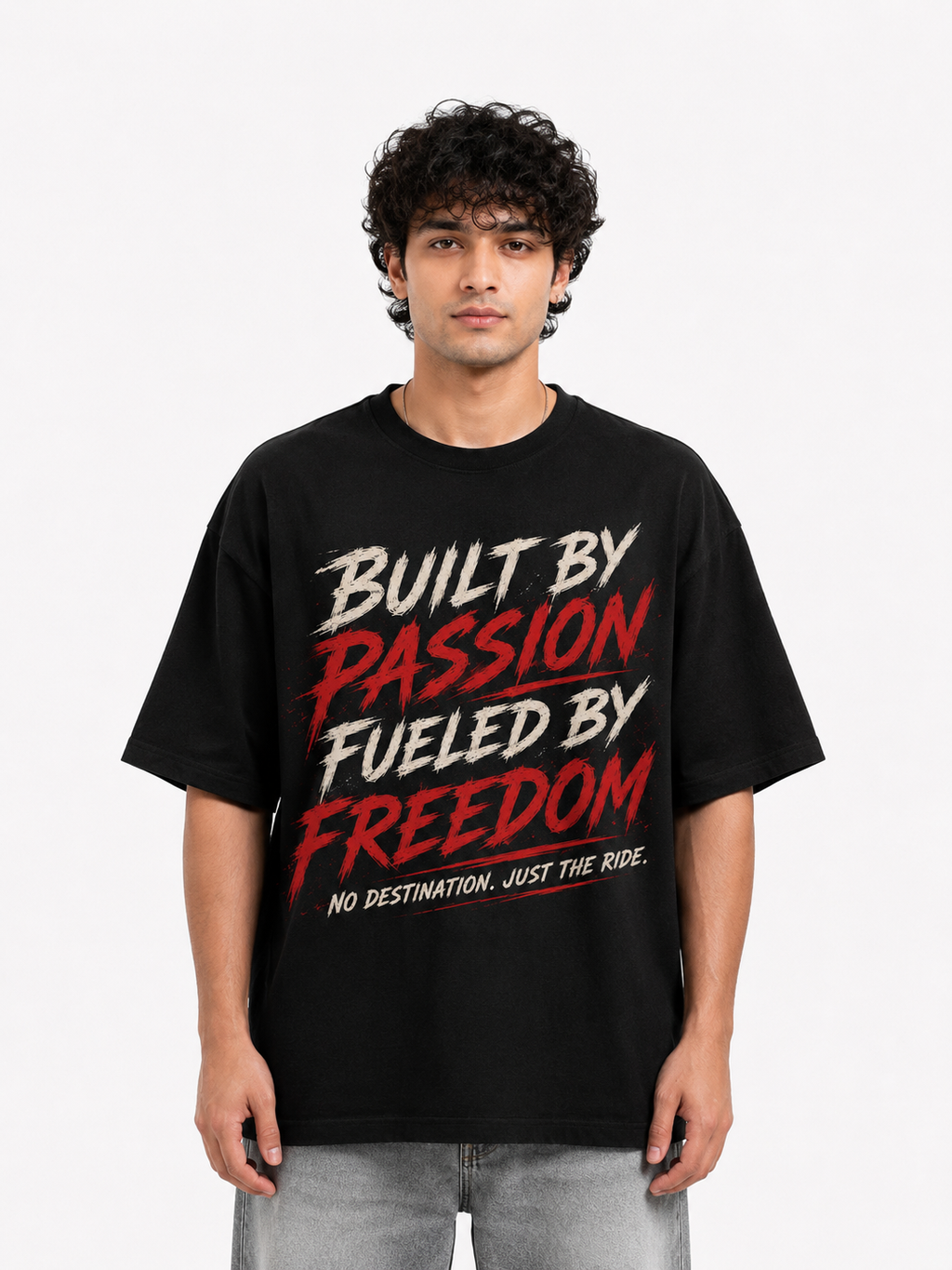 StitchVaults™ Built By Passion Fueled By Freedom Oversized Biker T-Shirt for Men