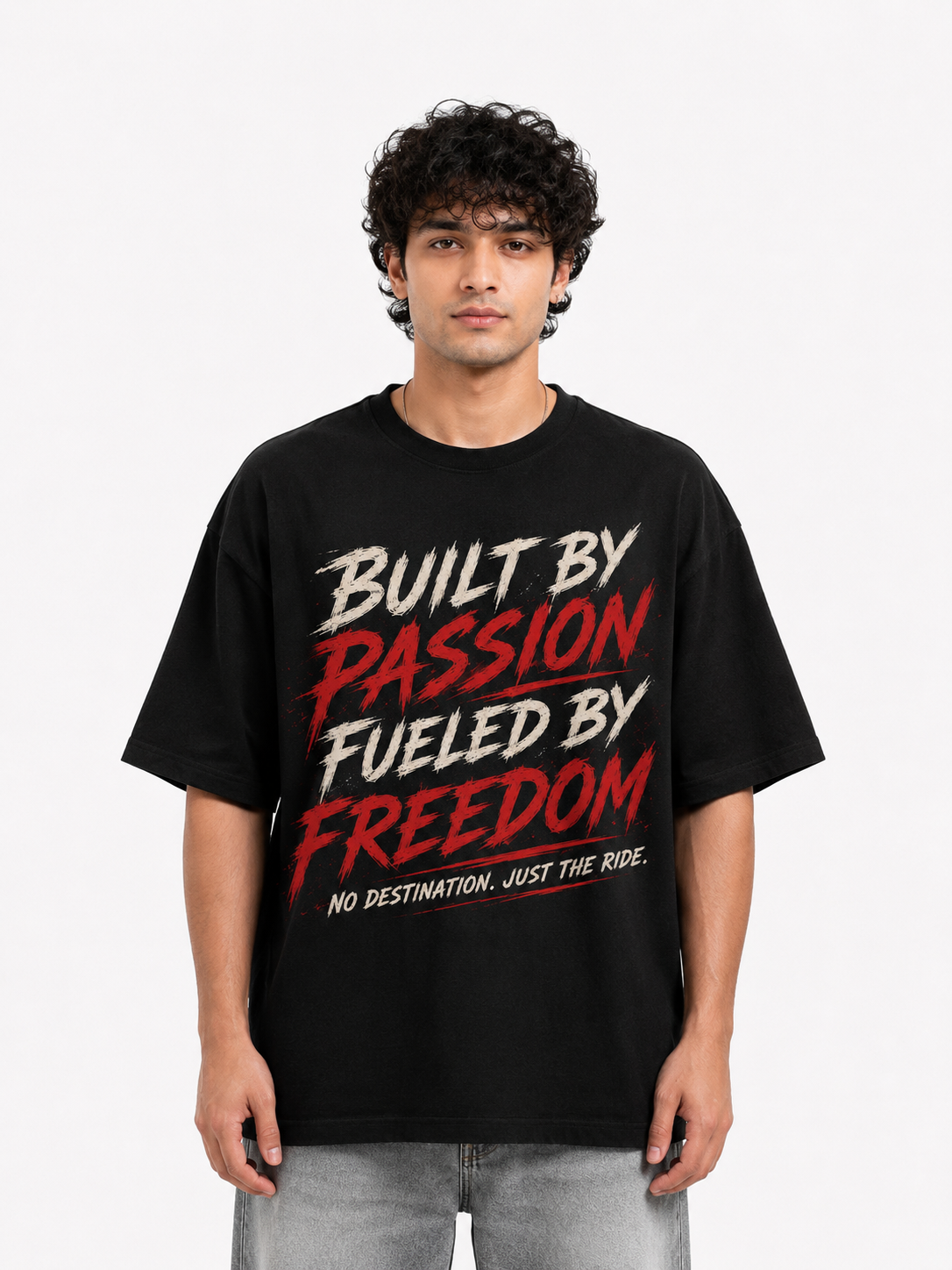 StitchVaults™ Built By Passion Fueled By Freedom Oversized Biker T-Shirt for Men