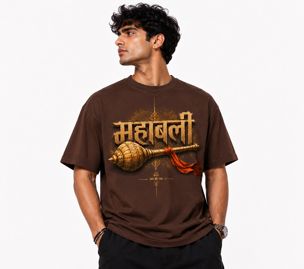 StitchVaults™ Mahabali Hanuman Oversized Spiritual Graphic T-Shirt for Men