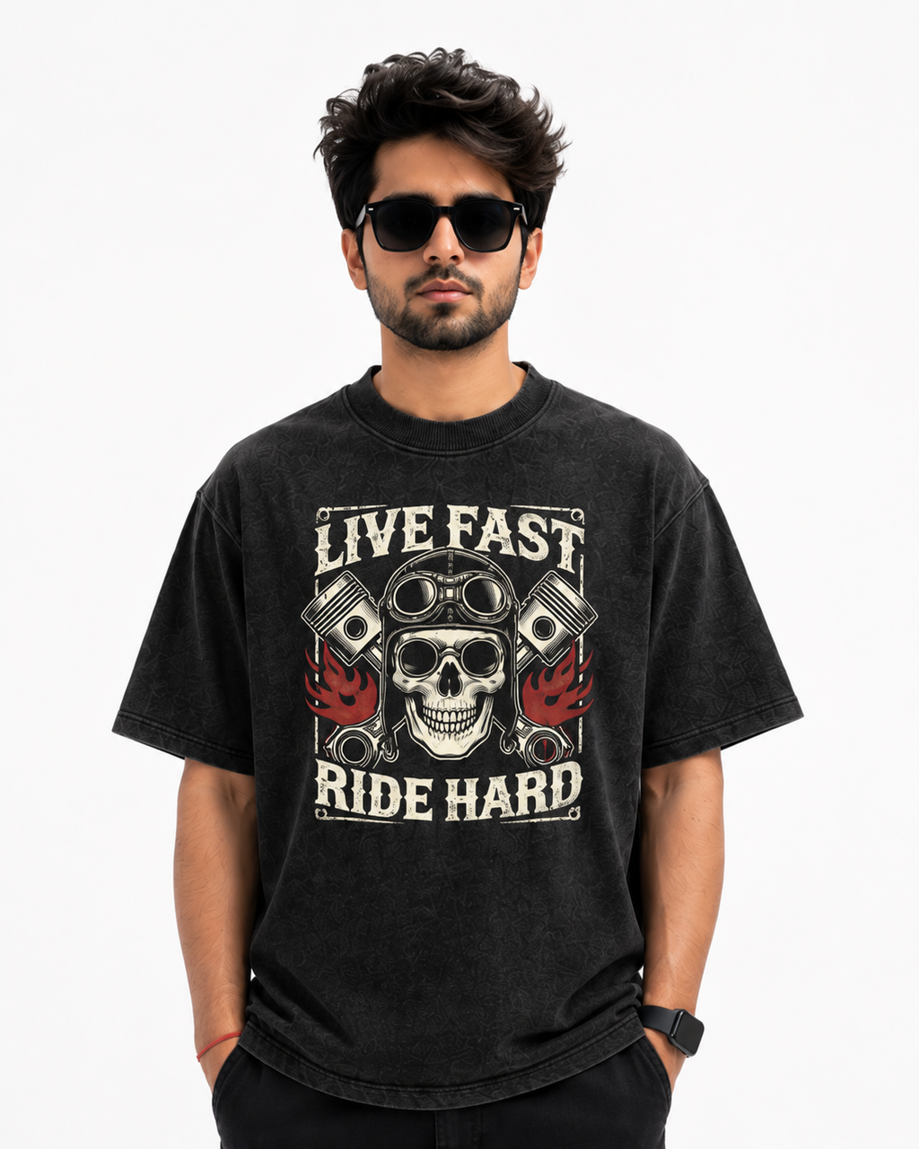 StitchVaults™ Live Fast Ride Hard Oversized Biker T-Shirt for Men