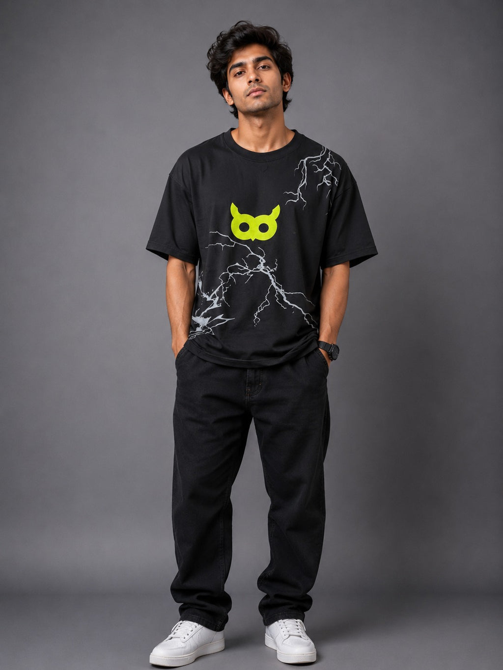 Akoom Black Oversized Unisex T-Shirt | Neon Graphic Streetwear Tee