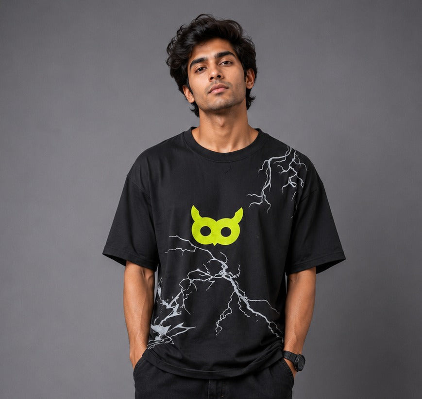 Akoom Black Oversized Unisex T-Shirt | Neon Graphic Streetwear Tee