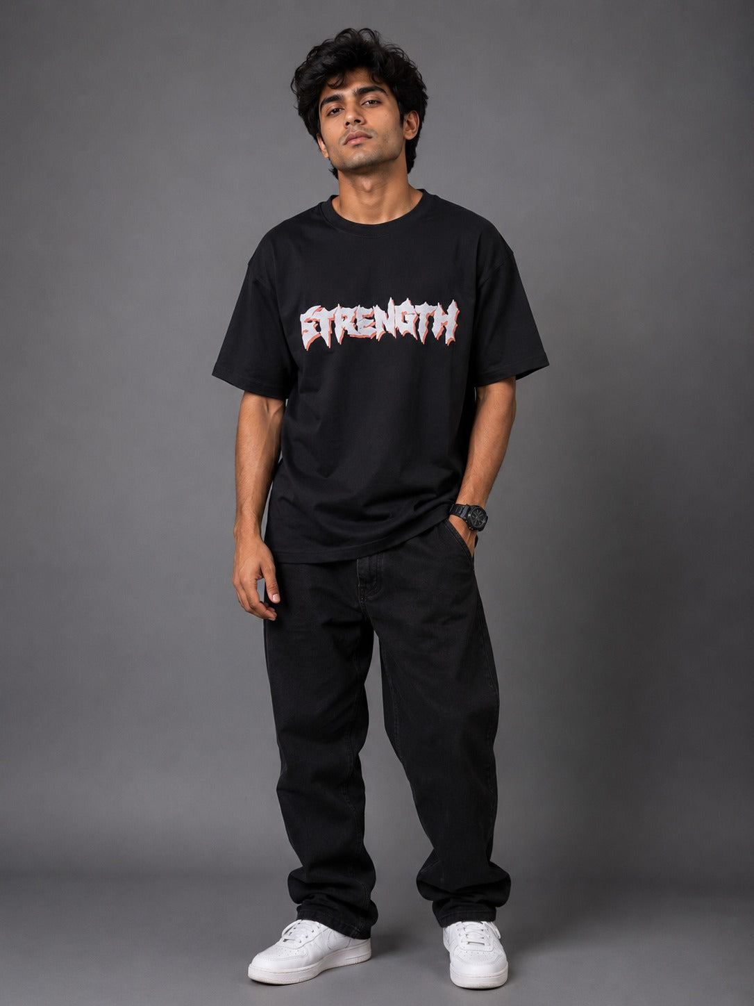Strength Eagle Oversized Black T-Shirt for Men | Graphic Streetwear Back Print Tee