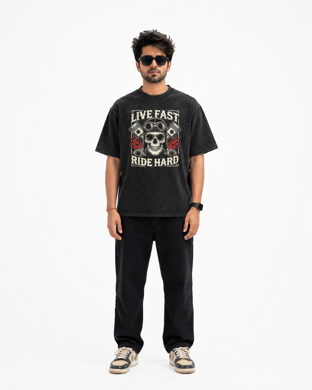 StitchVaults™ Live Fast Ride Hard Oversized Biker T-Shirt for Men