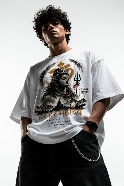 StitchVaults™ Har Har Mahadev Oversized Graphic T-Shirt