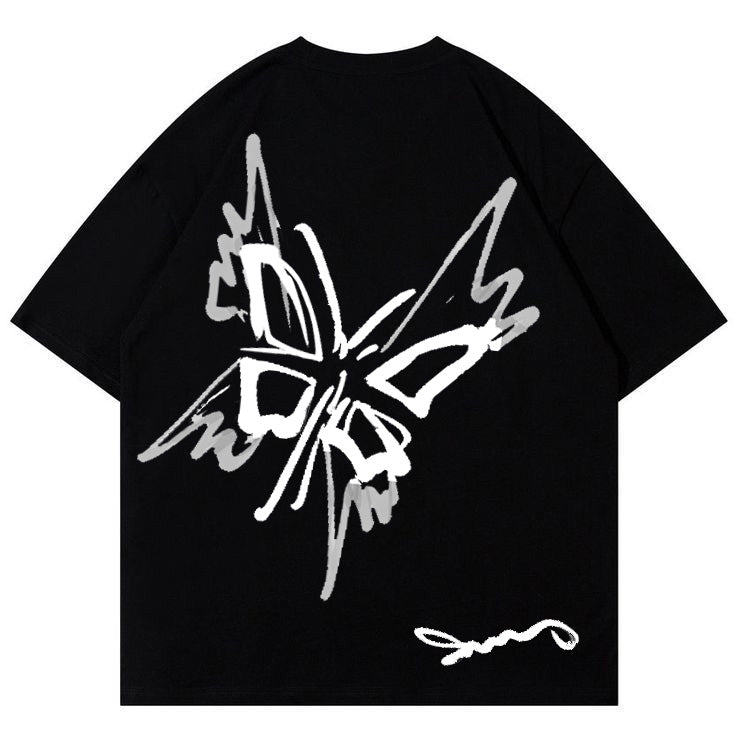 Minimal Butterfly Graphic T-Shirt – Aesthetic Streetwear Black Tee