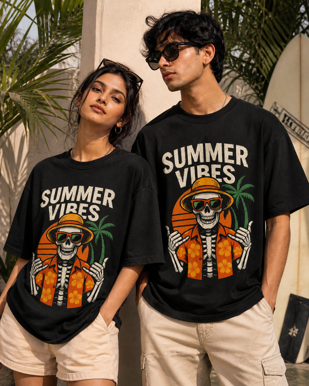 Summer Vibes Skeleton T Shirt – Funny Skull Beach Graphic Tee for Men & Women