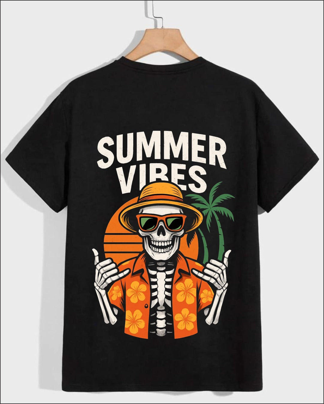 Summer Vibes Skeleton T Shirt – Funny Skull Beach Graphic Tee for Men & Women