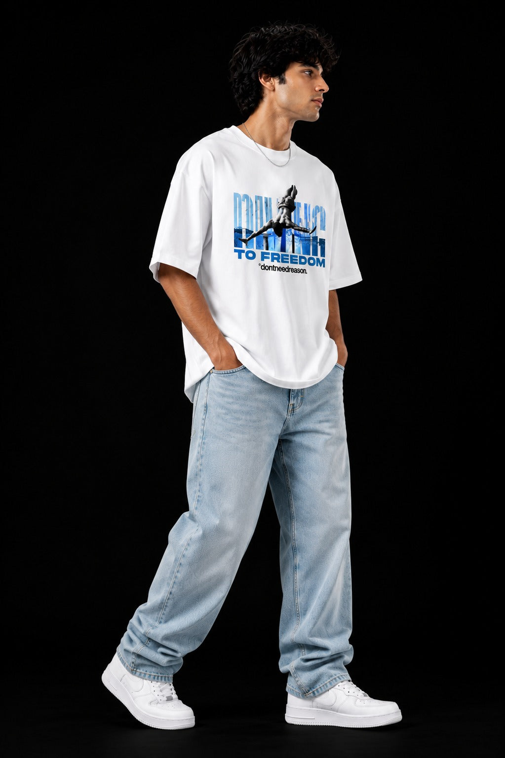 RUNNING TO FREEDOM™ Oversized Graphic Streetwear Tee – White Edition