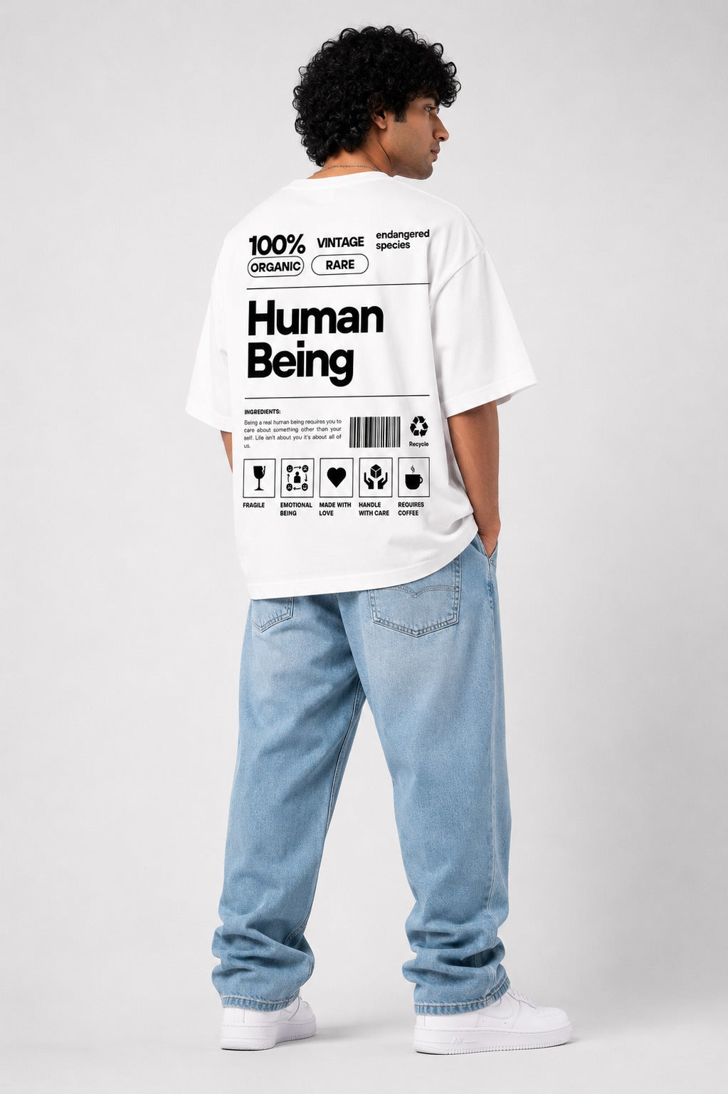 HUMAN BEING™ Oversized Minimal Streetwear Tee – White Edition
