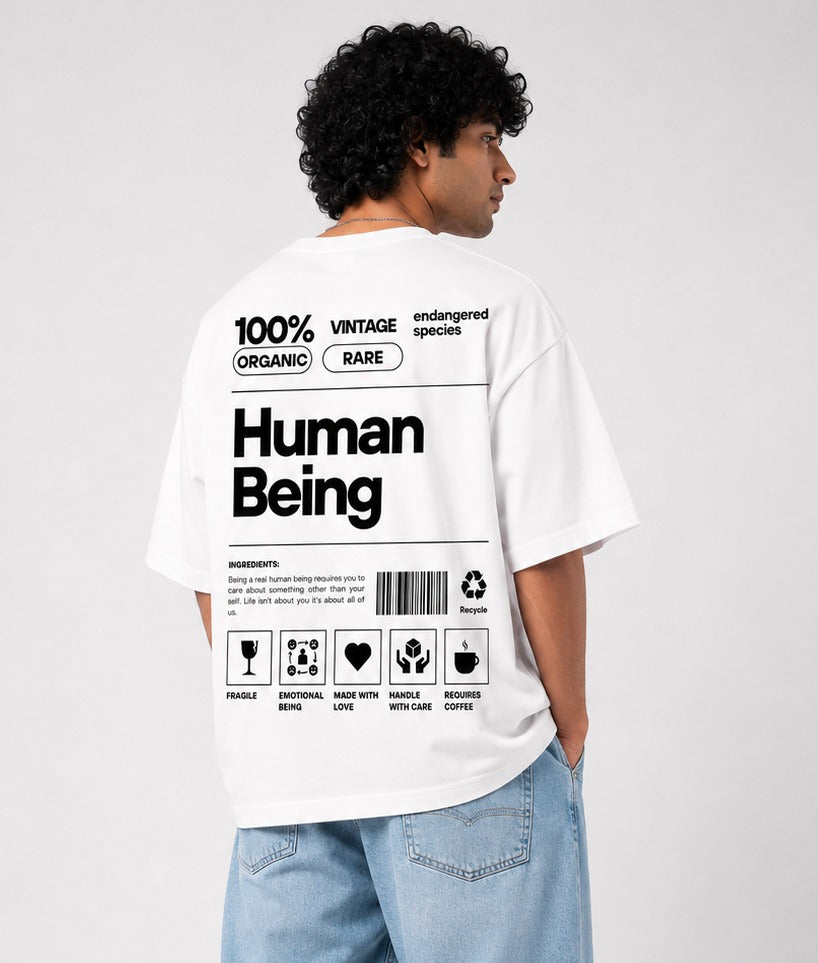 HUMAN BEING™ Oversized Minimal Streetwear Tee – White Edition