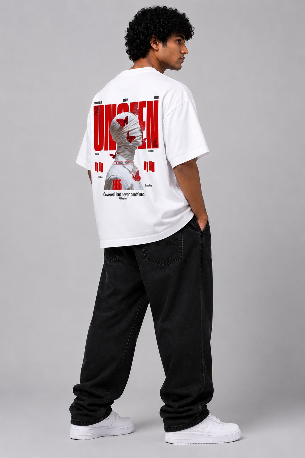 UNSAID™ Oversized Back Graphic Streetwear T-Shirt – White