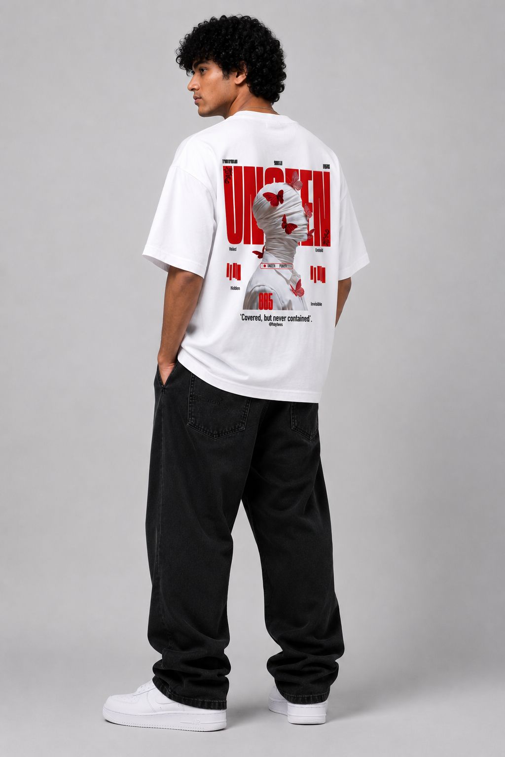 UNSAID™ Oversized Back Graphic Streetwear T-Shirt – White