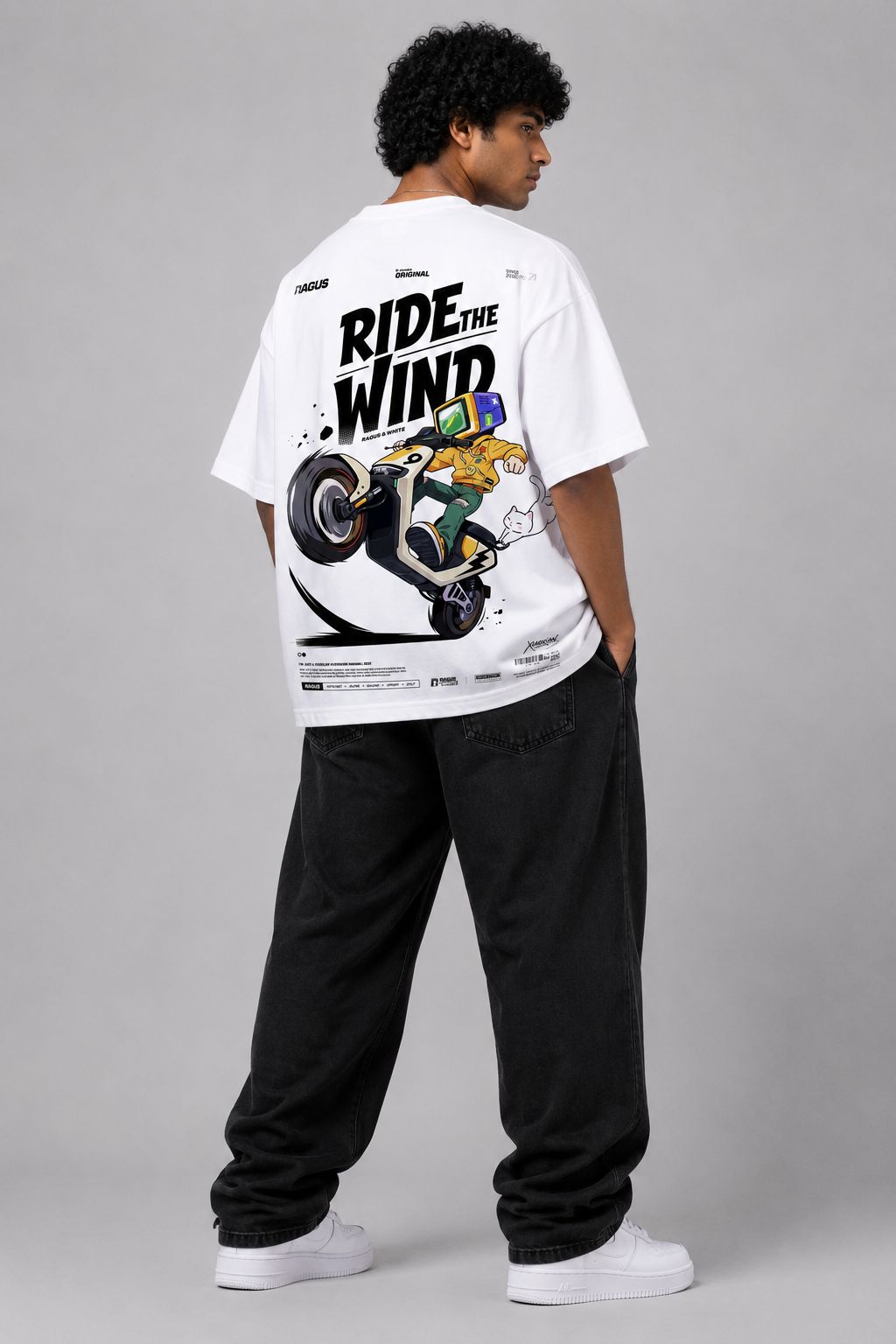 StitchVaults® RIDE THE WIND™ Oversized Anime Streetwear T-Shirt – White