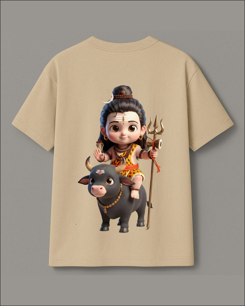 Baby Shiva Bal Shiv cartoon graphic t-shirt beige spiritual cute design