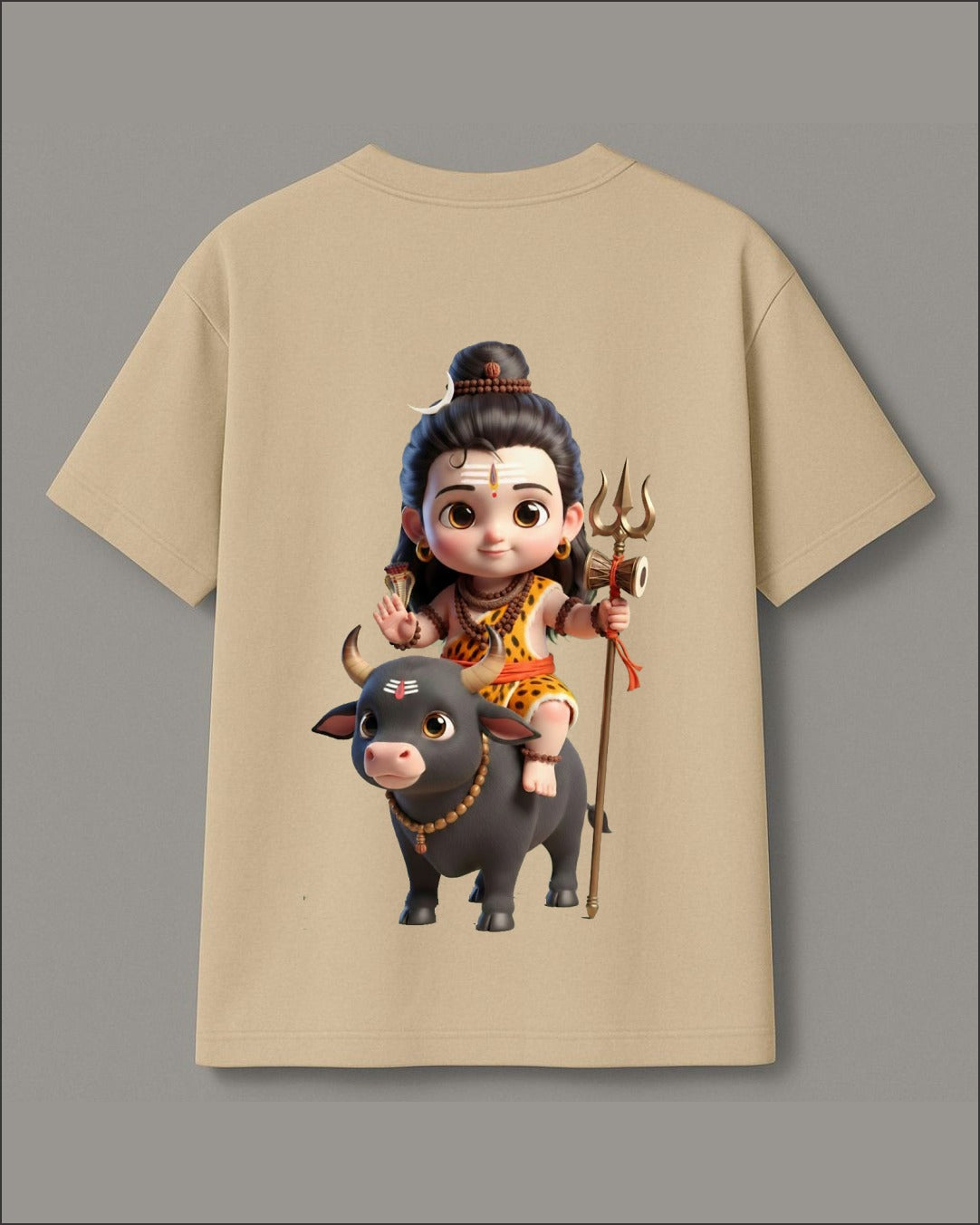Baby Shiva Bal Shiv cartoon graphic t-shirt beige spiritual cute design