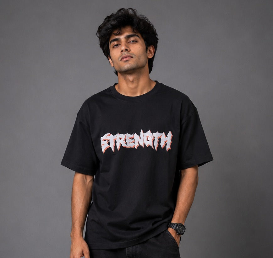 Strength Eagle Oversized Black T-Shirt for Men | Graphic Streetwear Back Print Tee