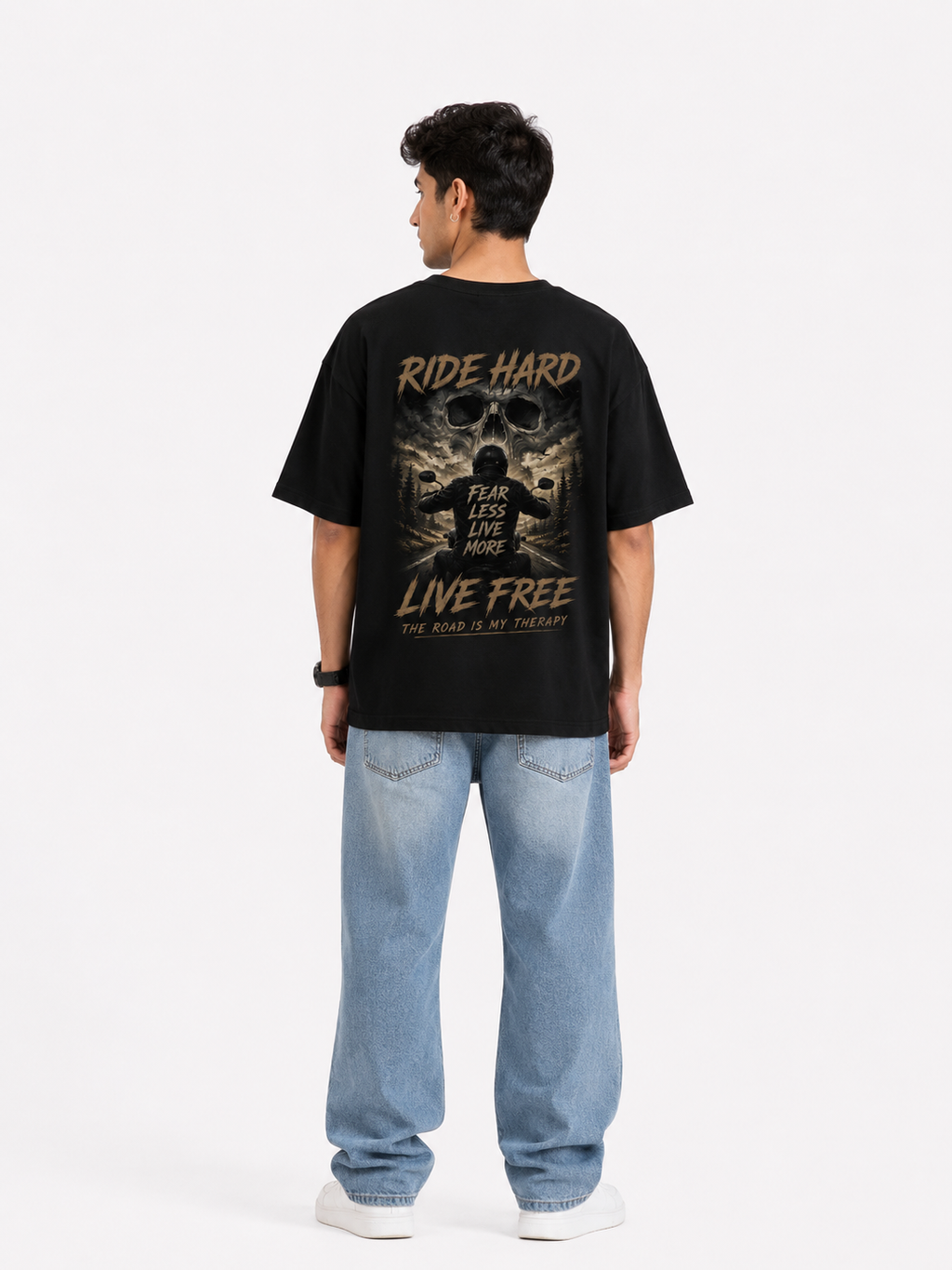 StitchVaults™ Ride Hard Live Free Oversized Biker T-Shirt for Men