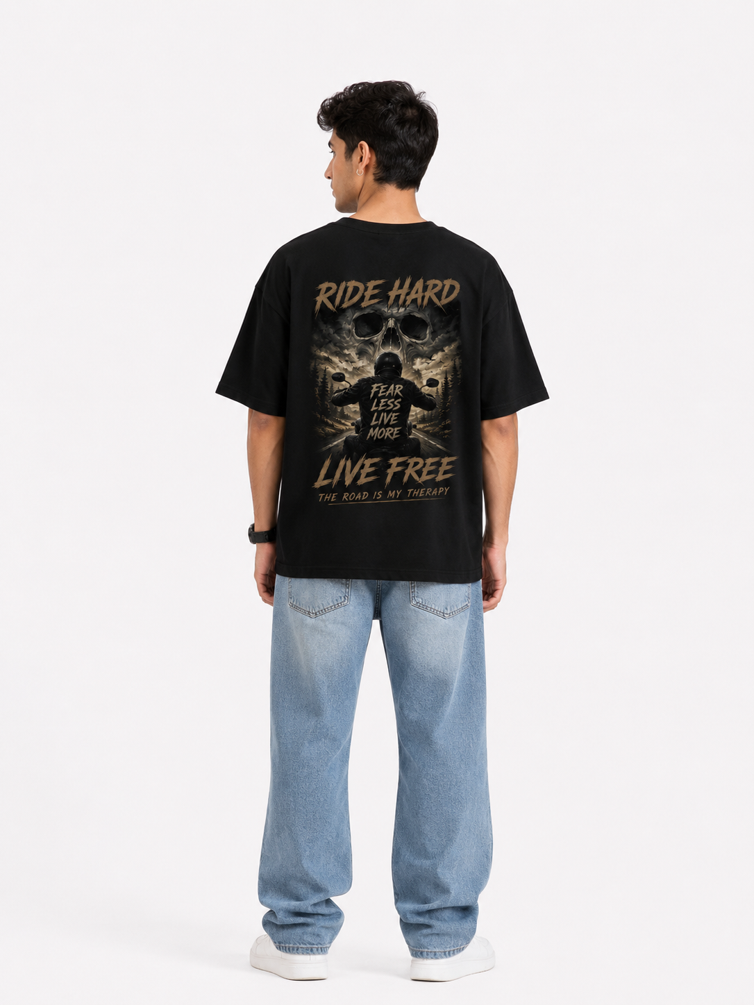 StitchVaults™ Ride Hard Live Free Oversized Biker T-Shirt for Men