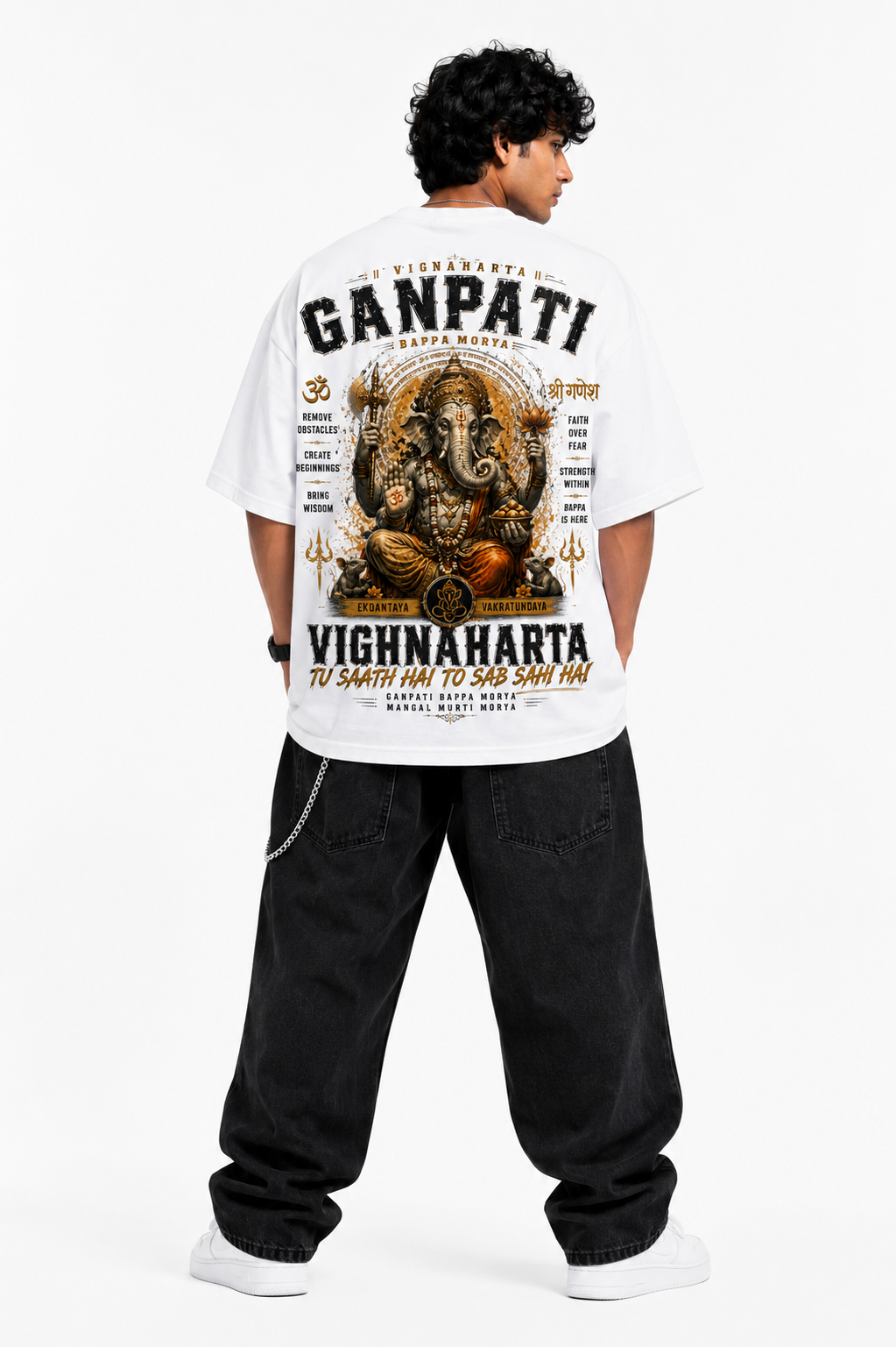 StitchVaults™ Ganpati Vighnaharta Oversized Graphic T-Shirt